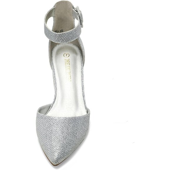 Dream Pairs Women's Silver Pointed Toe Closed Toe Low Block Ankle Strap Heels - Picture 2 of 9